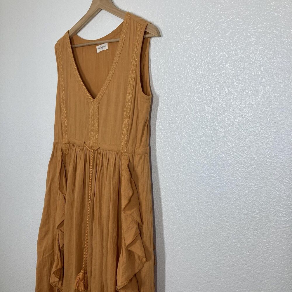 Talisman Sun Dress Small Mustard Yellow Boho Maxi Sleeveless Ruffle Tassel - Picture 10 of 16